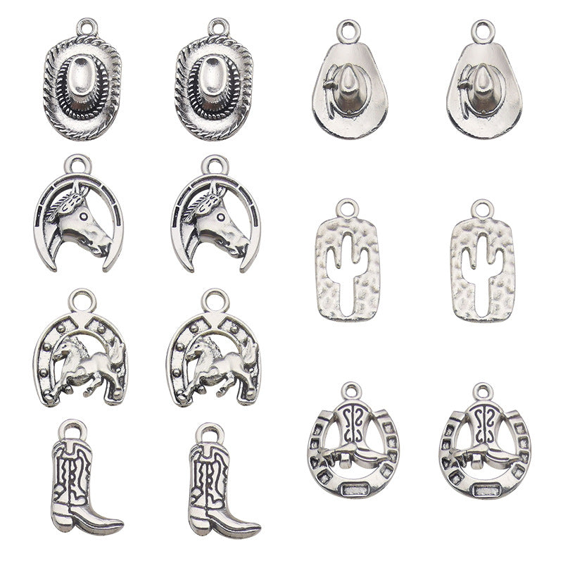 Wholesale Cowboy Collection: Silver Alloy Cowboy Hat, Cowboy Boots, Necklace, Bracelet, Pendant
